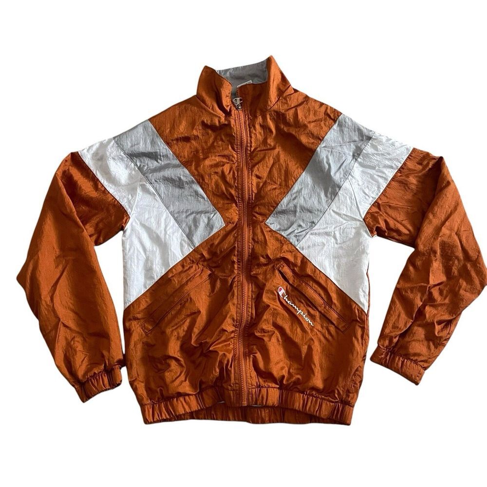 Champion Mens Small Full Zip Vented Windbreaker Copper  Rust Color Block